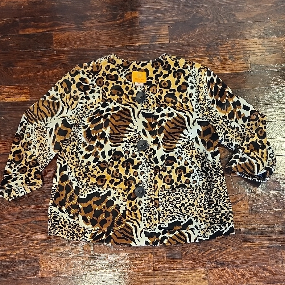 Ruby Road 3/4 Sleeve Animal Print Button-Up Jacket